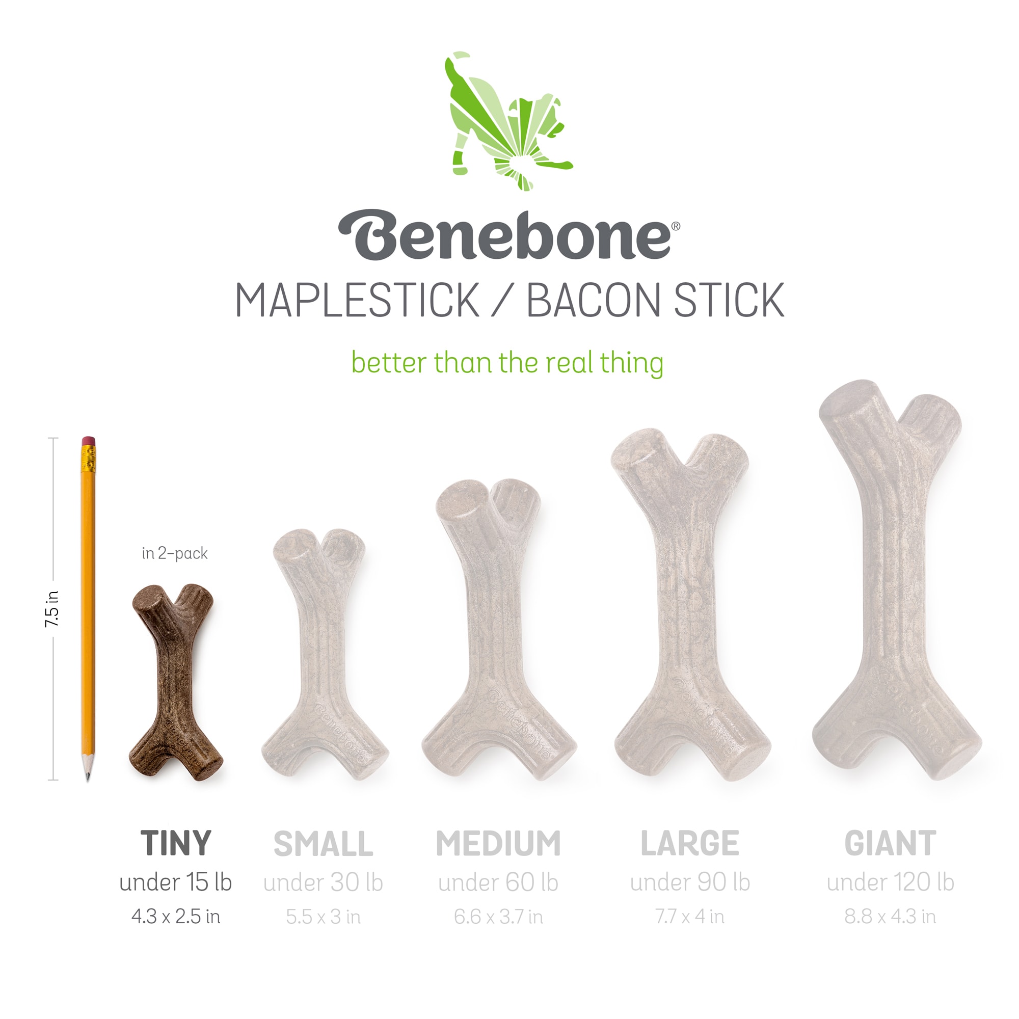 BENEBONE Stick/Zaggler Dog Chew Toys， X-Small， Pack of 2