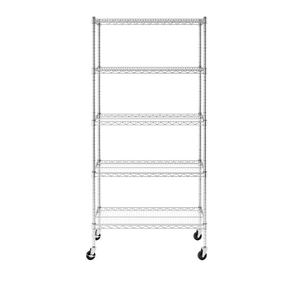 SafeRacks 72 in. H x 36 in. W x 18 in. D NSF 5-Tier Wire Chrome Shelving Rack with Wheels WS-361872-ZW5