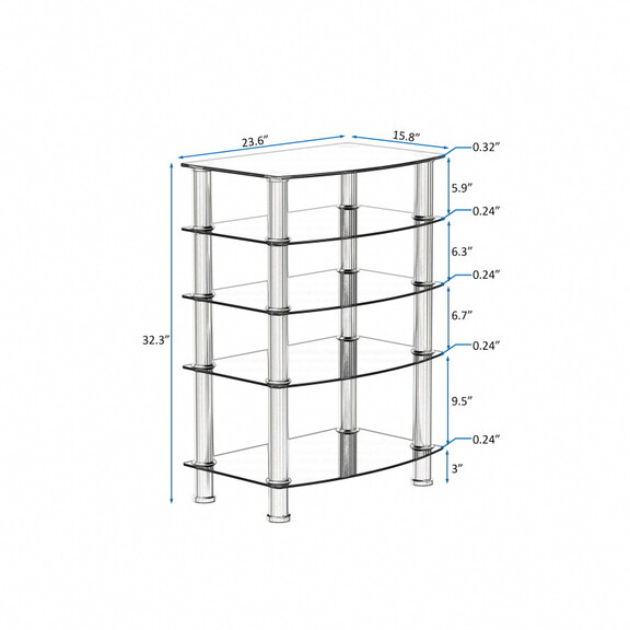 5 Tier Tempered Glass Side Table Stainless Steel F...