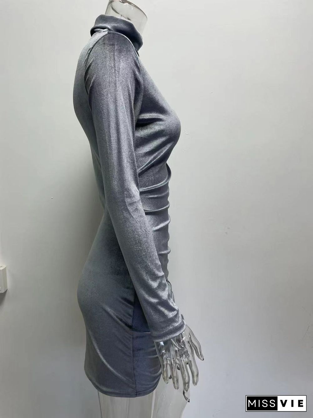 Sexy Long Sleeve Drawstring Bodycon Dress