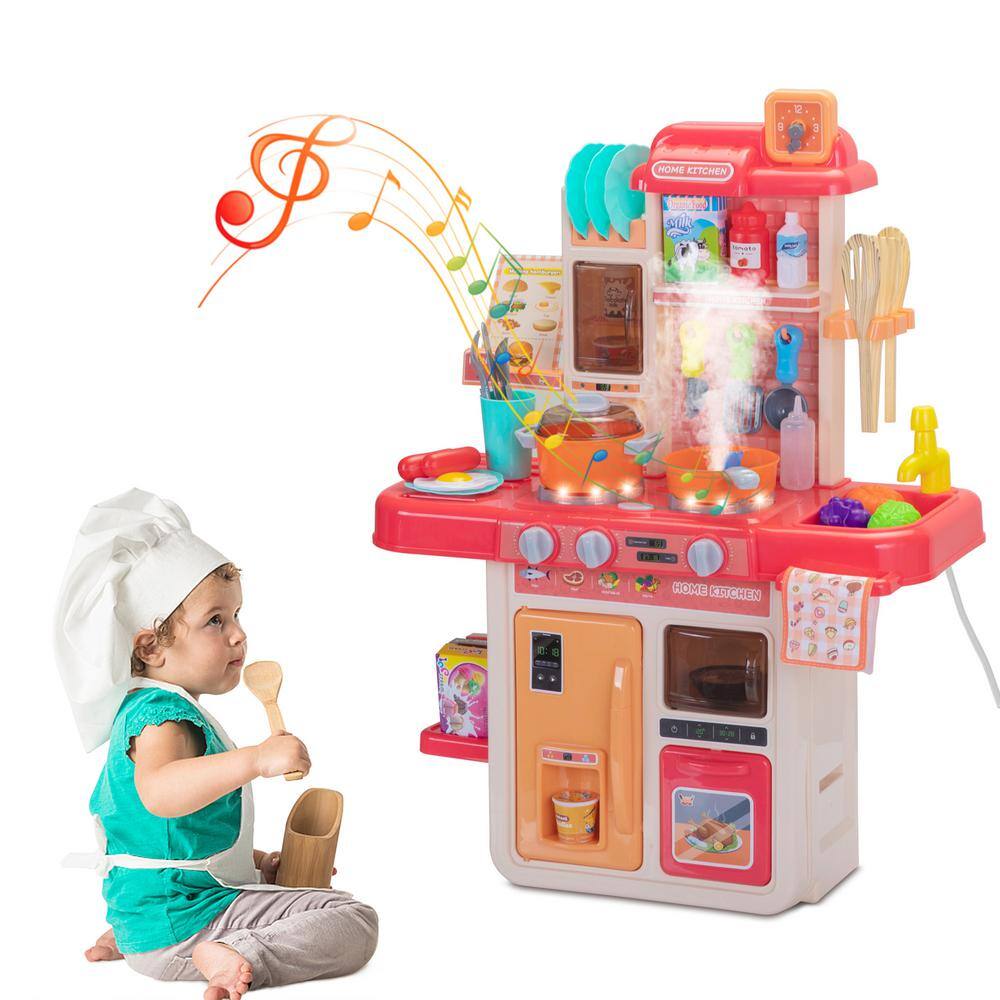 Nyeekoy Kids Play Kitchen Playset with Lights and Sounds in Pink TH17W0730