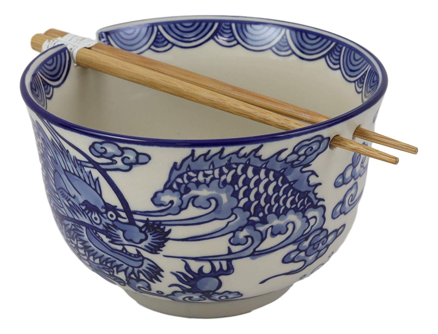 Ebros Ming Dragon Ramen Soup Bowl With Built In Chopsticks Rest and Chopstick