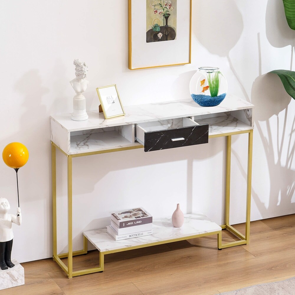MCombo Console Table with Drawers  Marble and Gold Legs