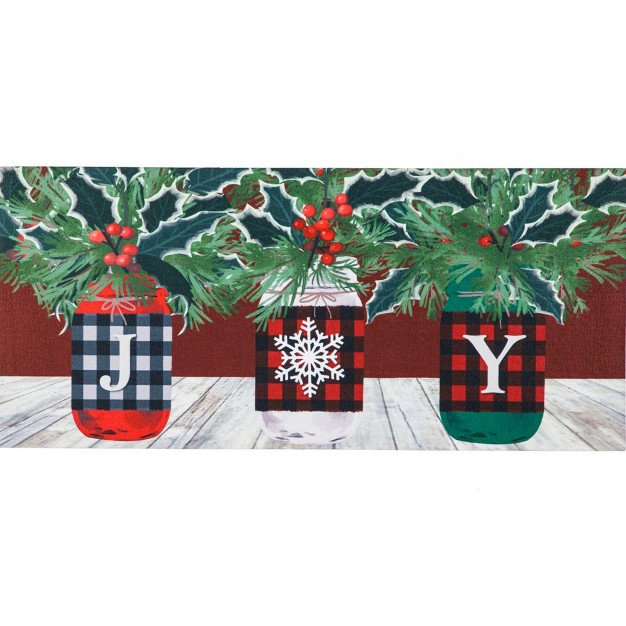 Christmas Trio Of Joy Mason Jars Mat 1 Mat Insert 25 Inches Sassafras Rustic Holly Pine 431893 Rubber Multicolored