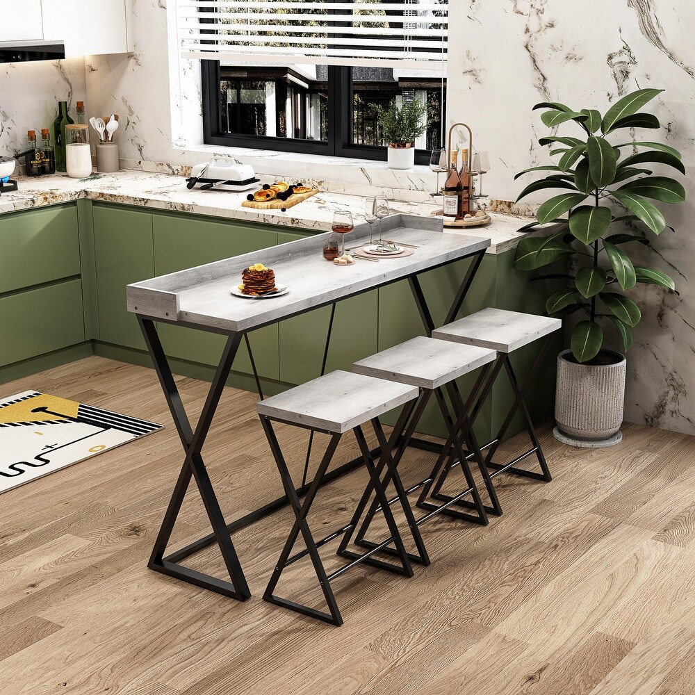 Modern Kitchen Dining Table Set   Stylish Design with X Shaped Table Legs and 3 Stools