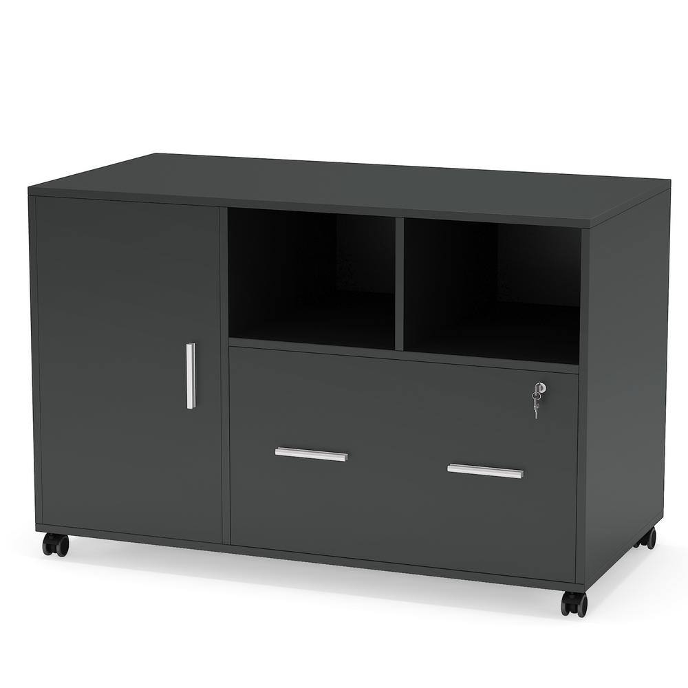 BYBLIGHT Atencio Black File Cabinet with Lock and Drawer Mobile Printer Stand BB-C0299XF