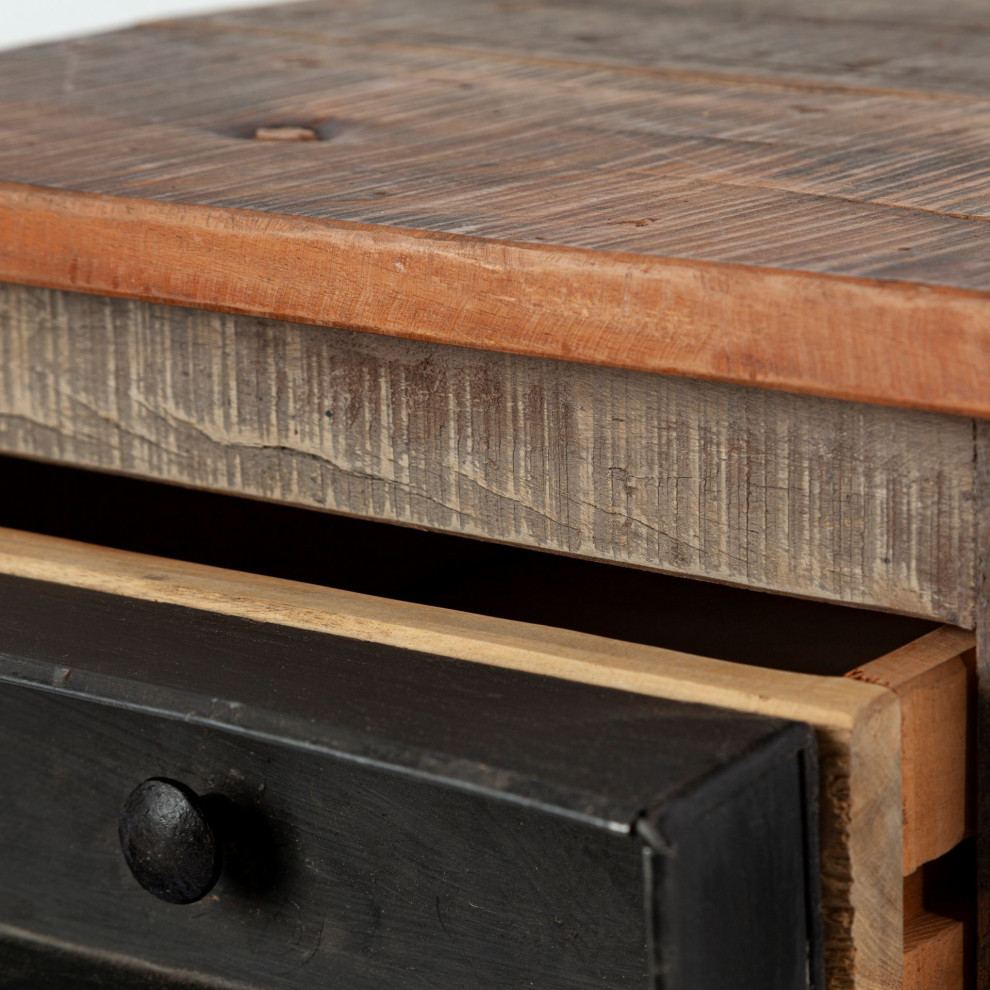 HomeRoots Medium Brown Wood Square Top End Table With Rustic Metal Drawers   Rustic   Side Tables And End Tables   by VirVentures  Houzz