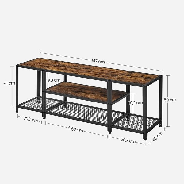 Modern TV Stand for TVs up to 65 Inches， 3-Tier Entertainment Center - Rustic Brown and Black - 57.9”L x 15.7”W x 19.7”H