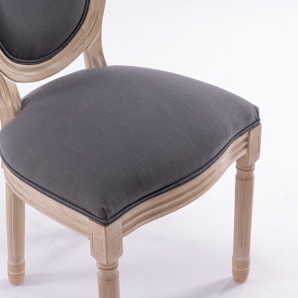 2Pcs Solid Wood Dining Chairs with Oval Backrest and Linen Cushoin