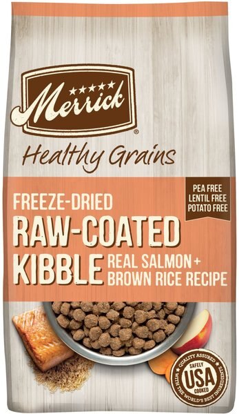 Merrick Healthy Grains Raw-Coated Kibble Real Salmon + Brown Rice Recipe Freeze-Dried Dry Dog Food