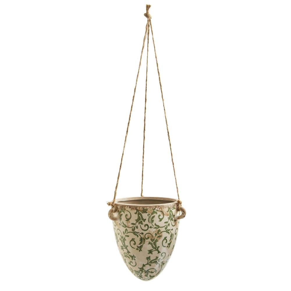 Nearly Natural 2 ft. Tuscan Hanging Ceramic Scroll Planter 0719-S1-GR