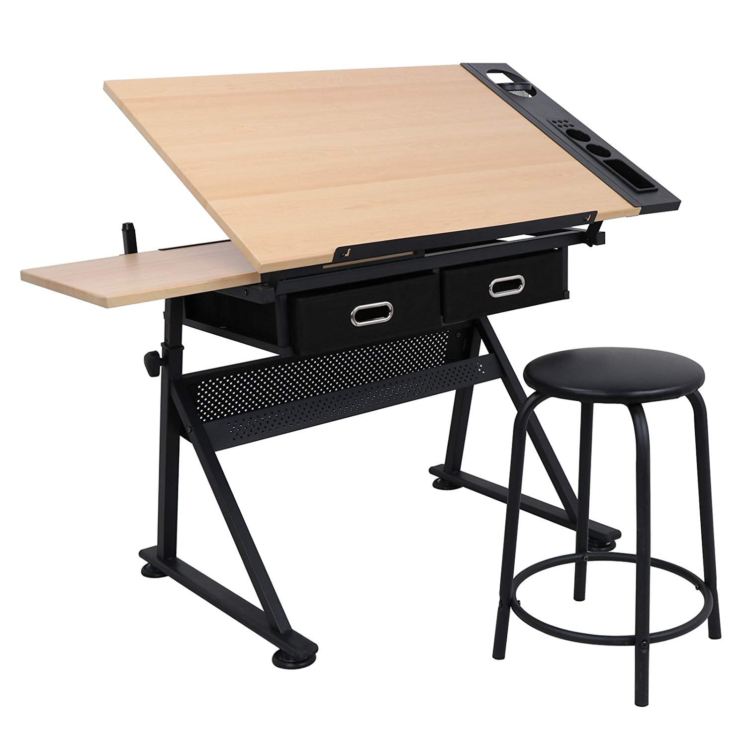 ZENY Adjustable Drafting Draft Desk Drawing Table Work Station w/Stool & Drawer