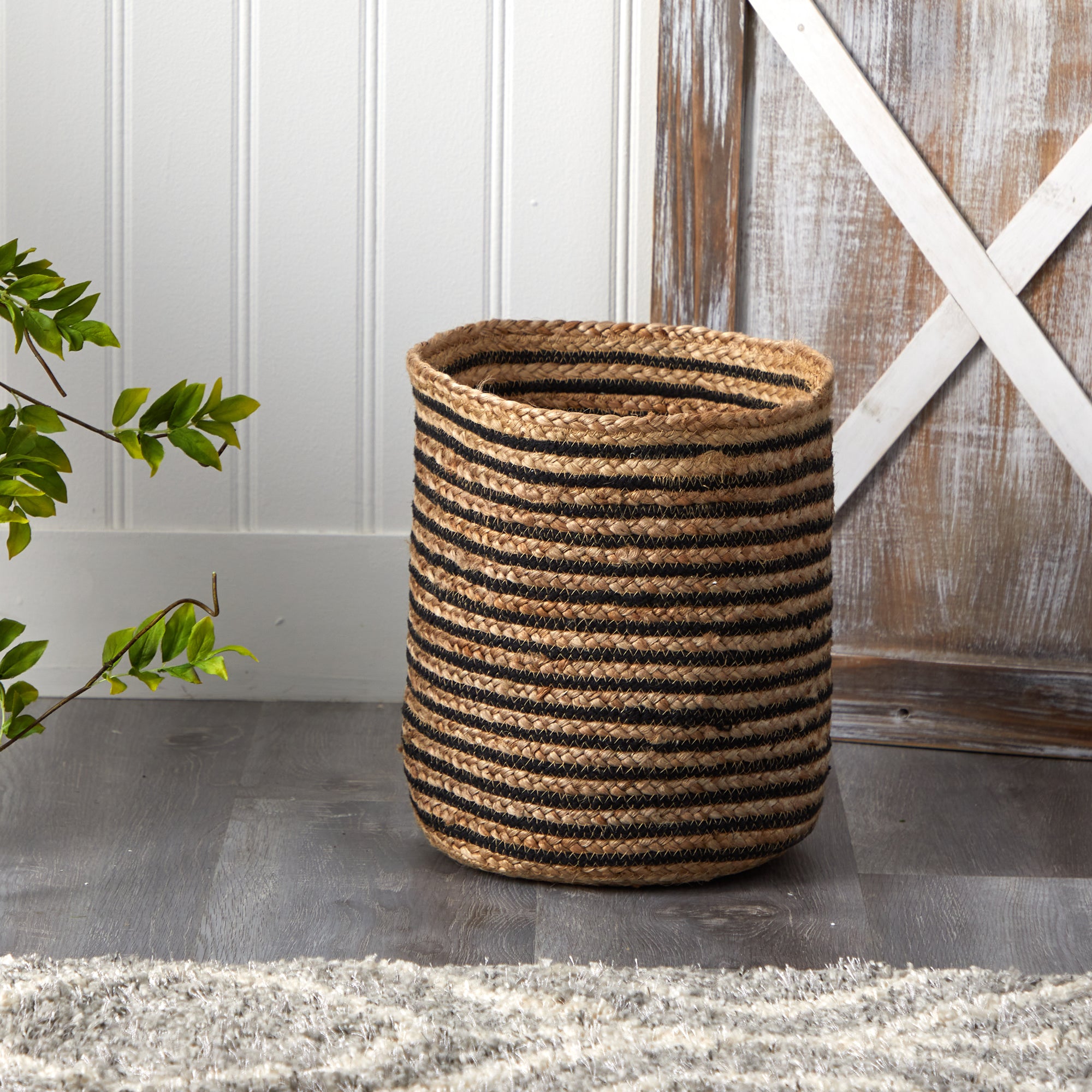 Nearly Natural Beige 13.5" x 13" Handmade Natural Jute Basket Planter