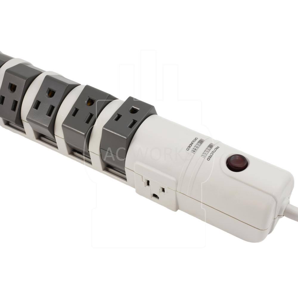 AC WORKS 8-Outlet 6 ft. SJT 143 Rotating Power Strip with Surge Protection PSROT-072