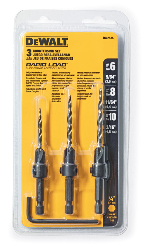 DW Rapid Load #6， #8 and #10 Steel Countersink Set 3 pc