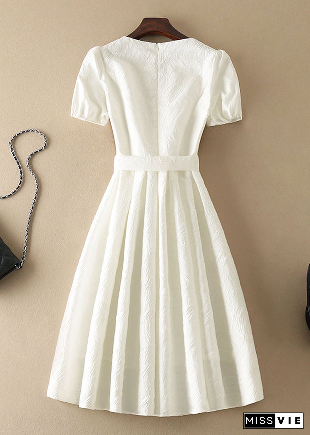 Plus Size diy White Zip Up Bow Dresses Short Sleeve