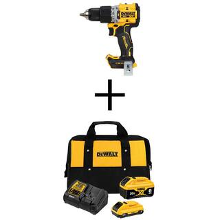 DW 20-Volt Compact Cordless 12 in. Hammer Drill with 6.0 Ah and 4.0 Ah Batteries Charger and Bag DCD805BWCB246CK