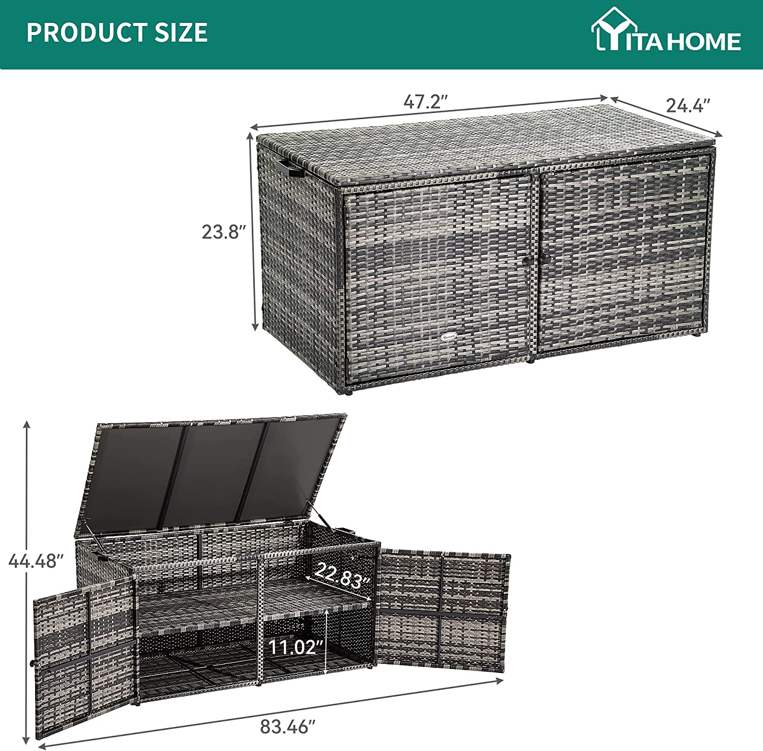 YITAHOME 120 Gallon Outdoor Wicker Storage Box Large Rattan Deck Box