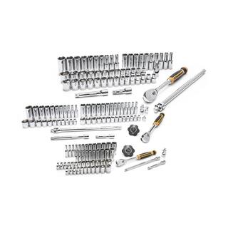 GEARWRENCH 14 in. 38 in. and 12 in. Drive 90-Tooth Standard and Deep SAEMM Ratchet and Socket Set (163-Piece) 8586789CB