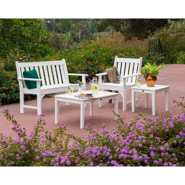 POLYWOOD Vineyard 4Piece Outdoor Bench，Chair，and Table Set