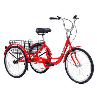 Runesay 24 in. Wheels 7 Speed Cruiser Bicycles Adult Tricycle Trikes3-Wheel Bikes with Large Shopping Basket in Red BIKECYN703