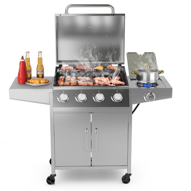 Costway 5 burner Propane Gas Bbq Grill Withside Burner thermometer prep Table 50000 Btu