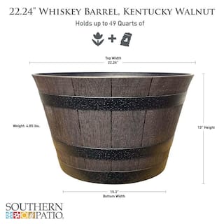 Southern Patio Large 22.24 in. Dia x 13 in. H 49 qt. Kentucky Walnut Medium Brown High-Density Resin Whiskey Barrel Outdoor Planter HDR-055464