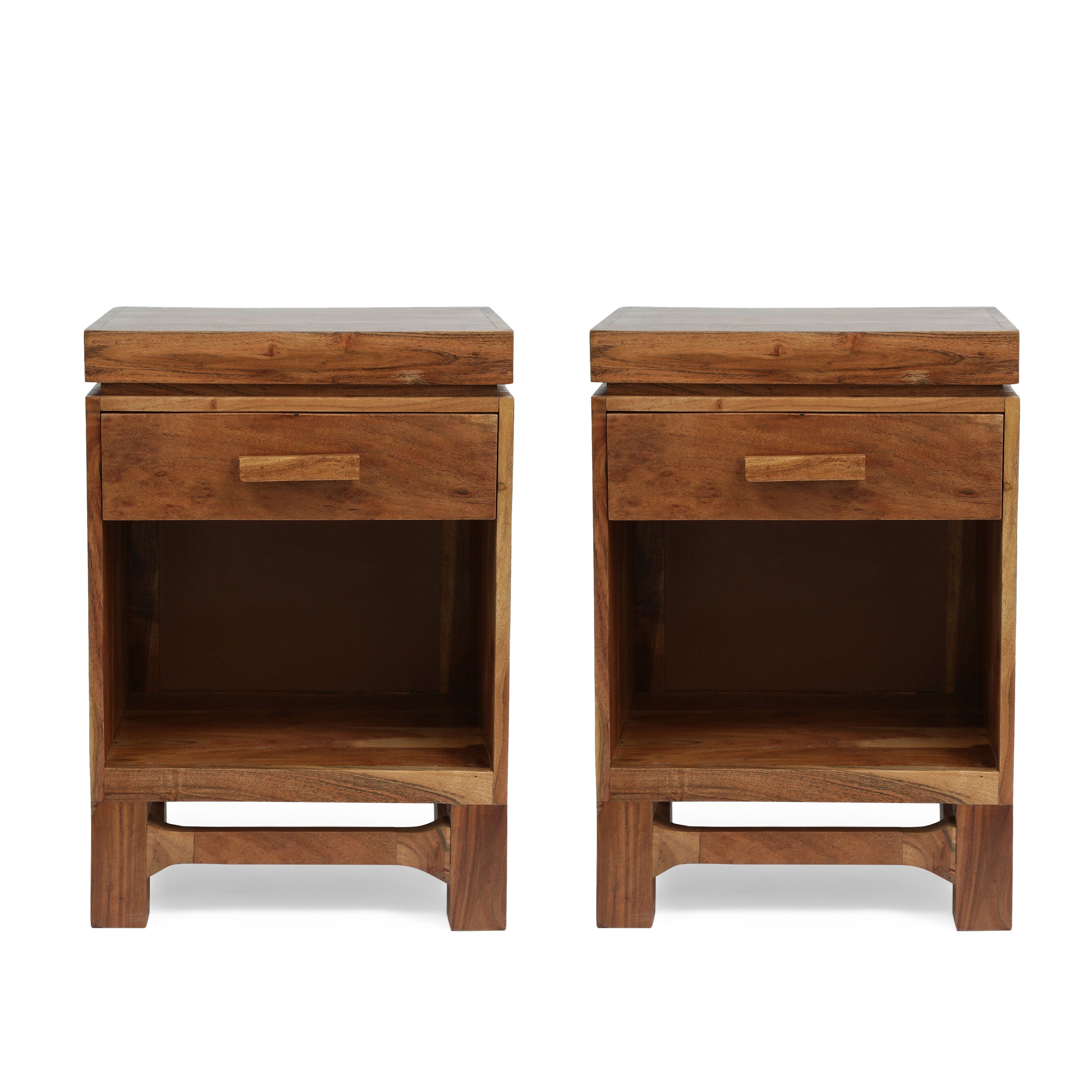 Lindale Boho Handcrafted Acacia Wood Nightstand, Set of 2