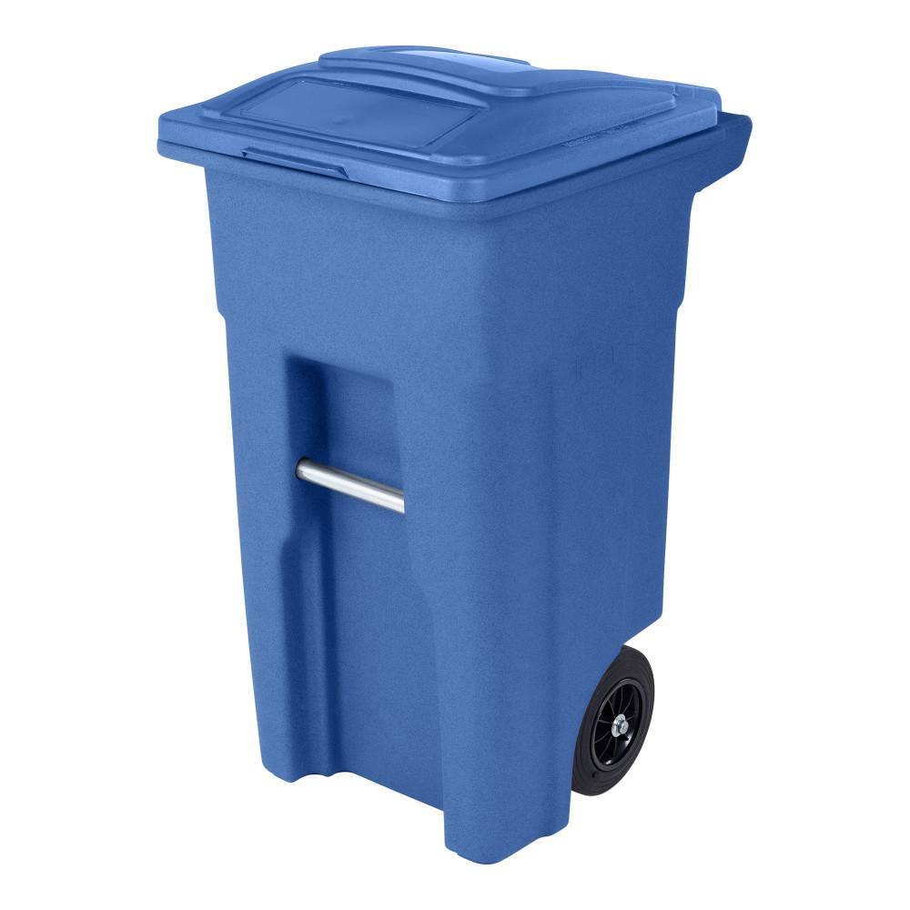 Toter 32 Gal. Blue Trash Can with Quiet Wheels and Attached Lid ANA32-57311