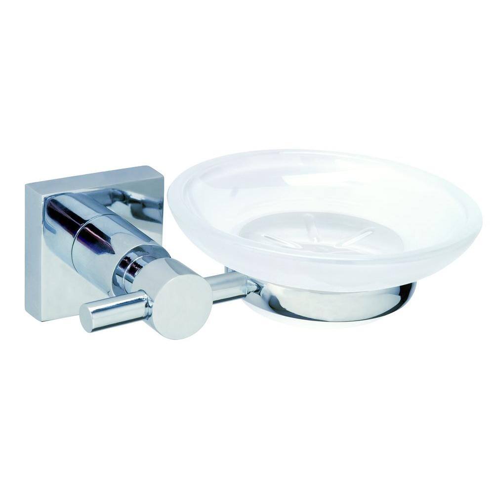 No Drilling Required Hukk Wall Mount Soap Dish Holder with Frosted Glass in Chrome HU123-CHR