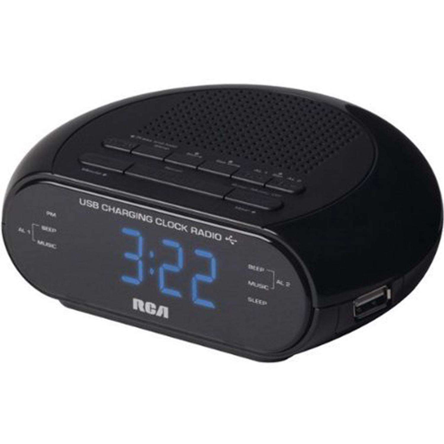 RCA Black USB Charging Clock Radio Digital Plug-In