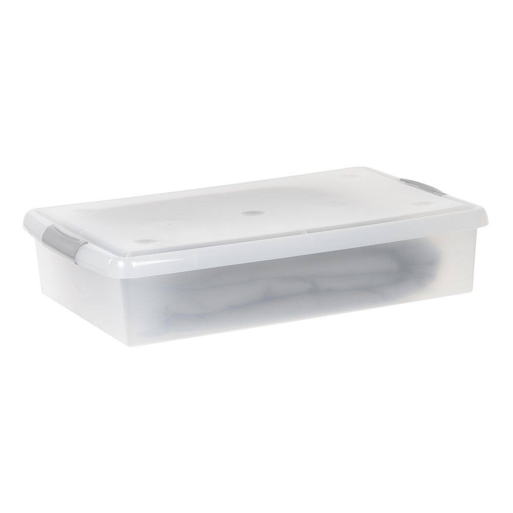 IRIS 40-Qt. Underbed Store and Slide Storage Box in Clear Tan Handle 170291