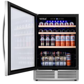 TITTLA 23.47 in. Single Zone 150-Cans Beverage Cooler in Silver Garage Ready Childproof Lock Reversible Door Hinge Blue LEDs KMBR150