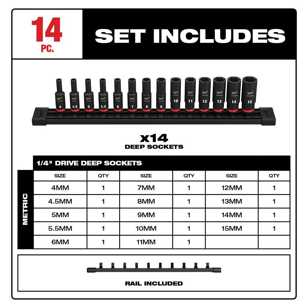 MW SHOCKWAVE 14 in. Drive Metric Deep Well 6 Point Impact Socket Set (14-Piece) 49-66-7003