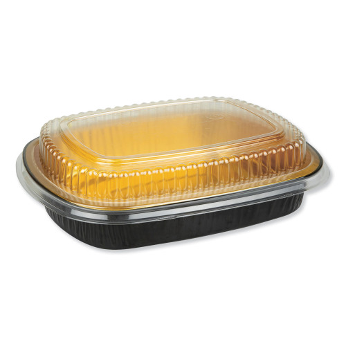 Durable Packaging Aluminum Closeable Containers， 47 oz， 9.75 x 1.75 x 7.75， Black/Gold， 50/Carton (9442PT50)