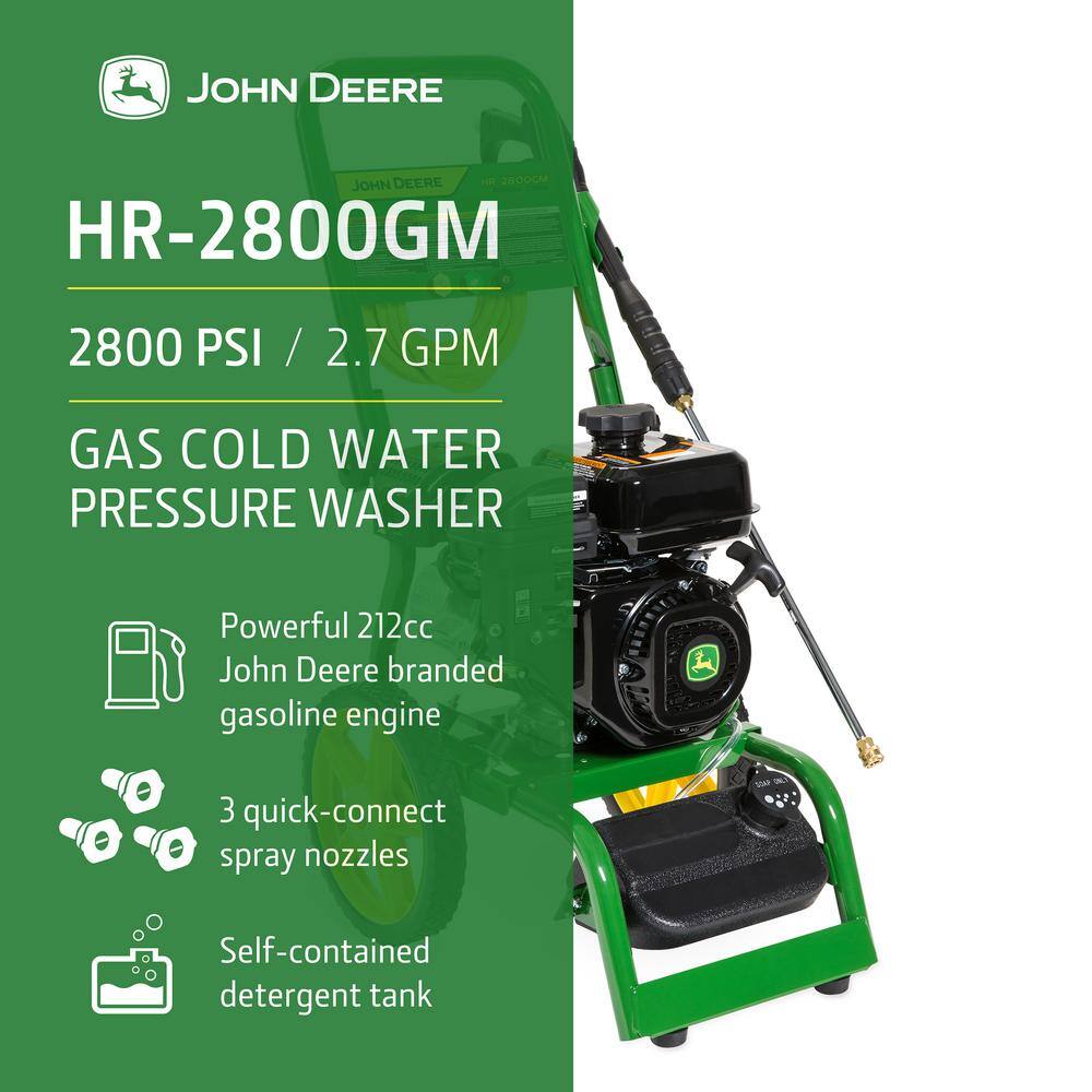 John Deere 2800 PSI 2.7 GPM Gas Cold Water Pressure Washer HR-2800GM