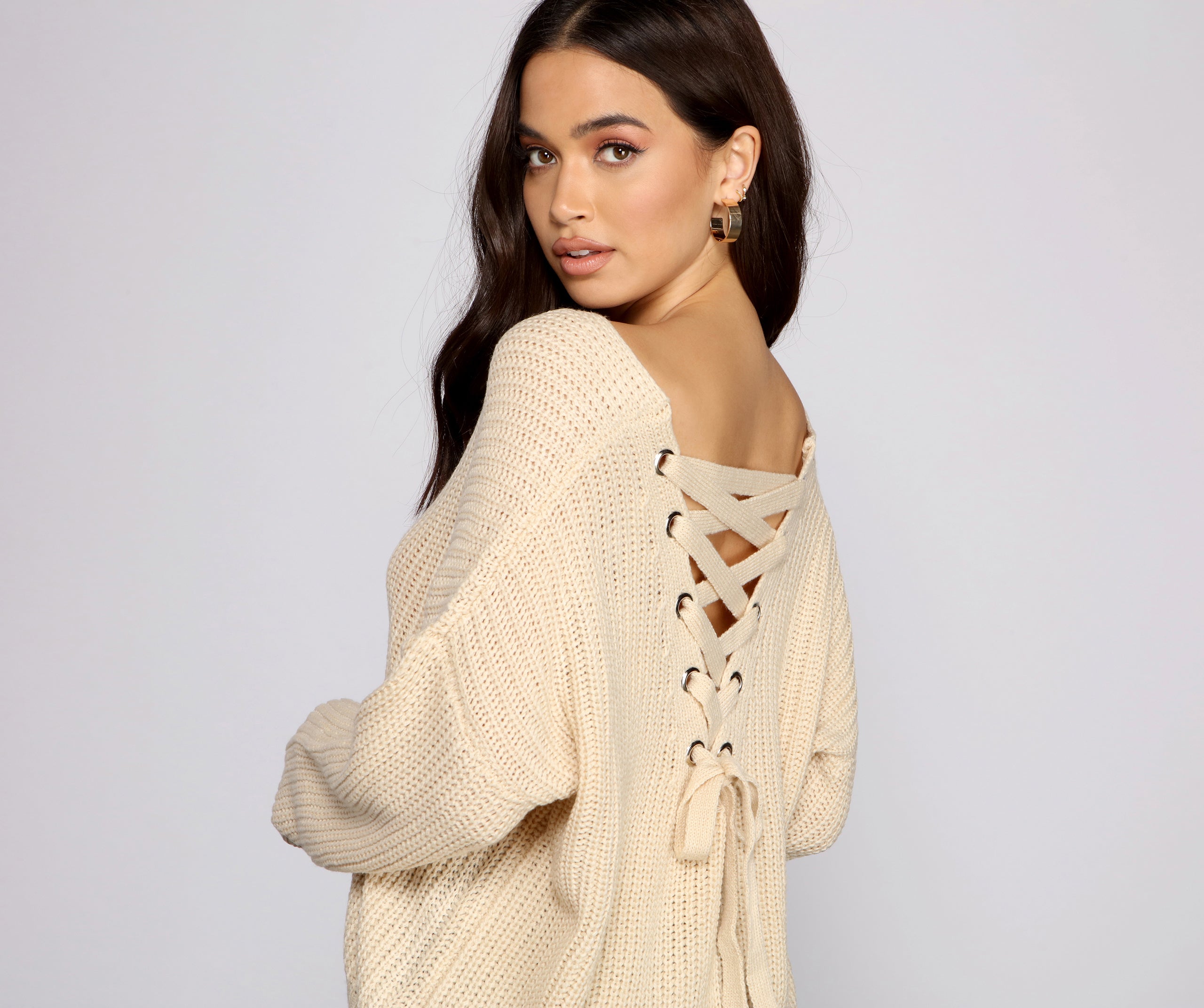 Lattice Back Oversized Pullover Sweater