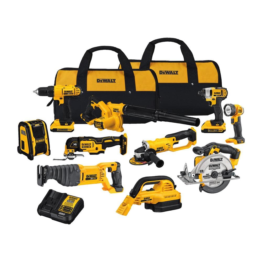 DW 20V MAX Cordless 10 Tool Combo Kit with (2) 20V 2.0Ah Batteries, Charger, and Bag DCK1020D2