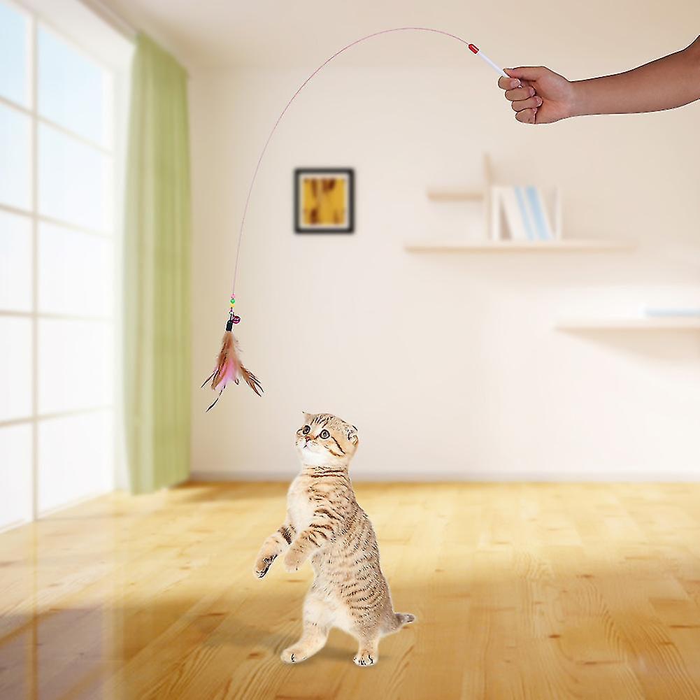 Funny Cat Kitten Pet Play Toy Teaser Feather Wire Chaser Wand Beads