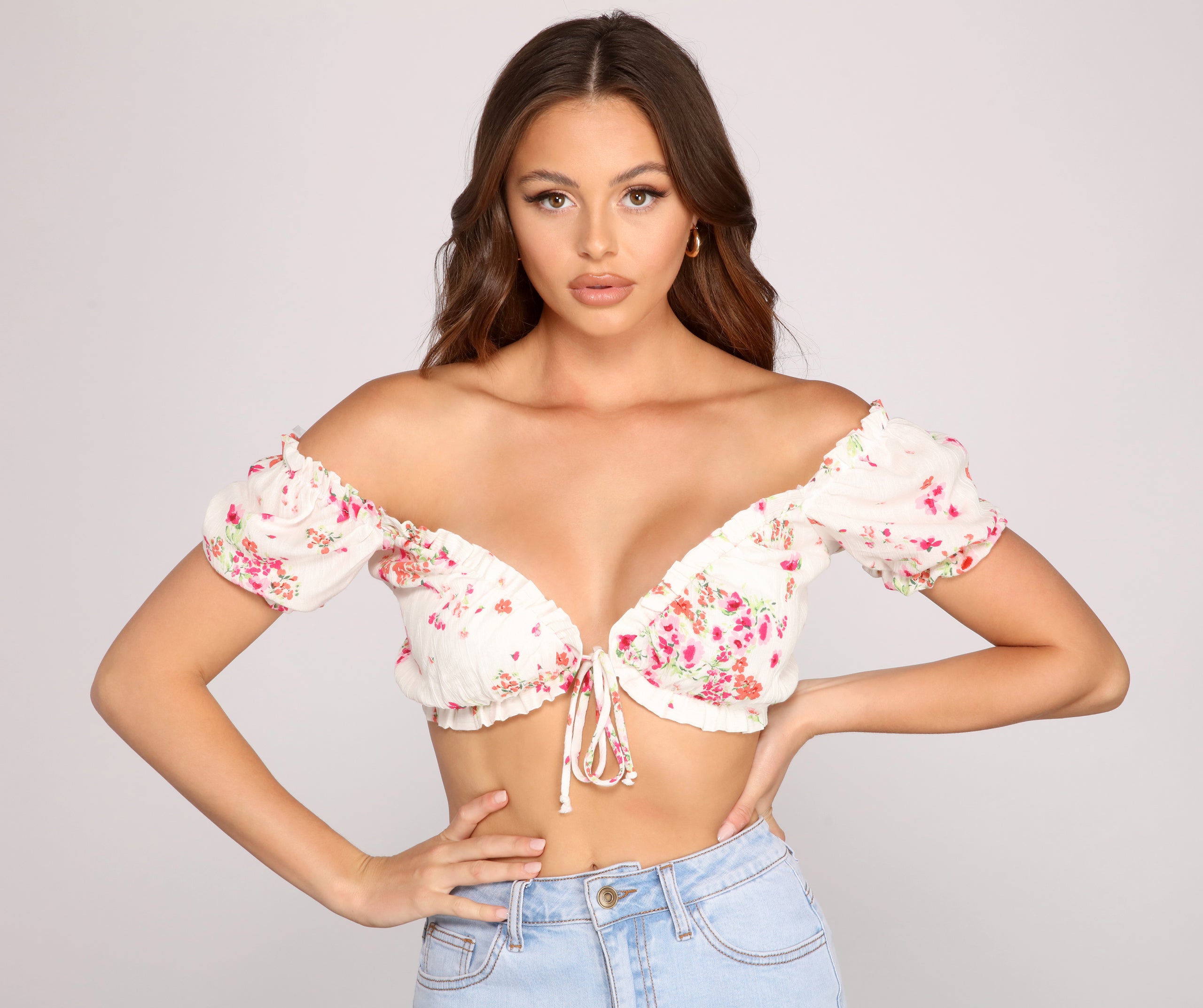 Flower Power Tie-Front Crop Top