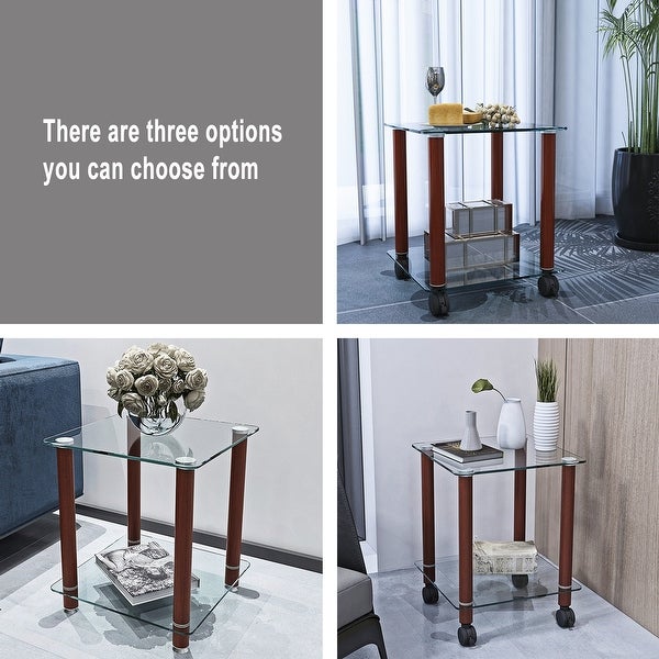 2-Tier Space Side Table with Glass Tabletop and Metal Legs