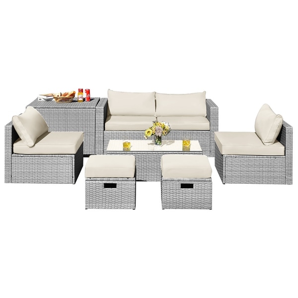 8 PCS Patio Wicker Furniture Set Outdoor PE Rattan Conversation Set