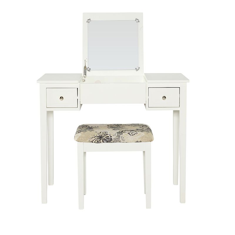 Linon Silver Butterfly Vanity and Stool