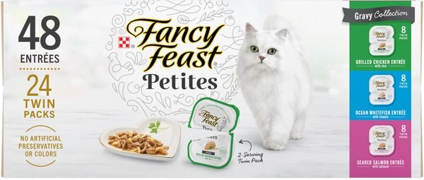 Purina Fancy Feast Gourmet Wet Cat Food Variety Pack， Petites Gravy Collection， 2.8-oz tub， case of 12， 24 count