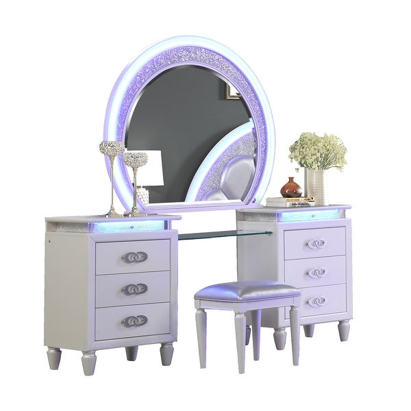 Perla Queen 6 Pc Vanity Bedroom Set in Milky White - - 37913659