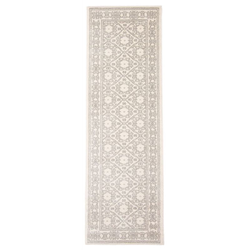 2.5' x 8' Cream and Gray Bordered Damask Rectangular Rug Runner