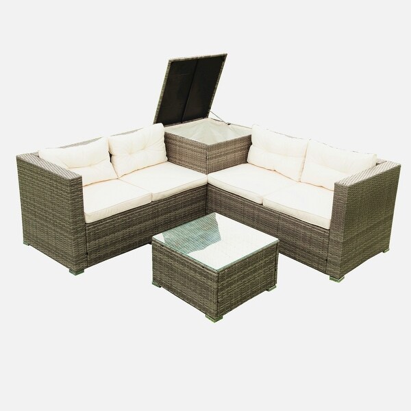 4 Piece Outdoor Furniture Sofa Set with Storage Box