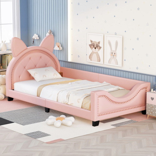 Twin Size Upholstered Daybed with Carton Ears Shap...