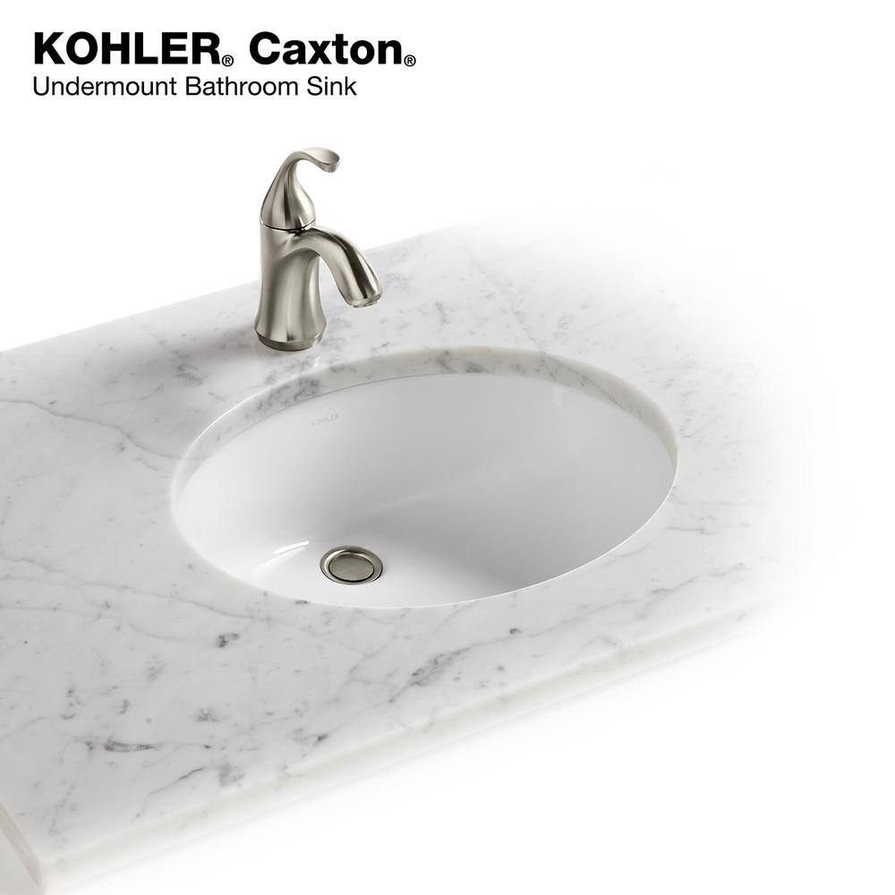 KOHLER Caxton 16-14 in. Oval Vitreous China Undermount Bathroom Sink in White with Overflow Drain K-R2210-0