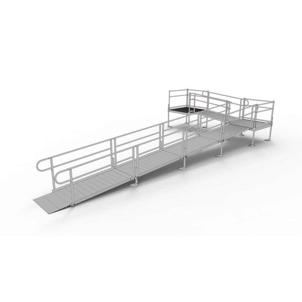 EZ-ACCESS PATHWAY 30 ft. L-Shaped Aluminum Wheelchair Ramp Kit with Solid Surface Tread 2-Line Handrails and (2) 4 ft. Platforms PS30L44TT